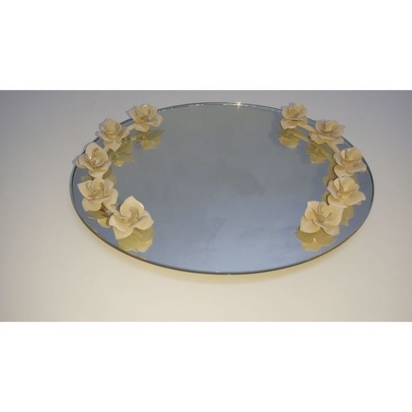 DRESSER TABLE TOP OVAL MIRROR WITH FLOWERS - Picture 2 of 9
